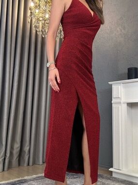 REFUGE Sparkling Red Maxi Dress with Side Slit